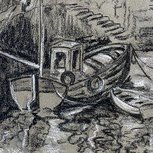 Load image into Gallery viewer, Framed charcoal drawing of wharf