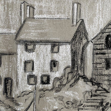 Load image into Gallery viewer, Framed charcoal drawing of wharf