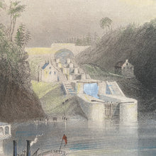 Load image into Gallery viewer, Hand coloured engraving from 1841: Locks on the Rideau Canal, Bytown (Ottawa) by W. H. Bartlett