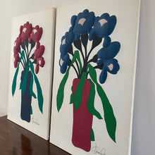 Load image into Gallery viewer, Large textile art: “Blue Iris” and “Red Iris”