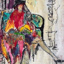 Load image into Gallery viewer, Seated woman with hat / Oil on canvas painting
