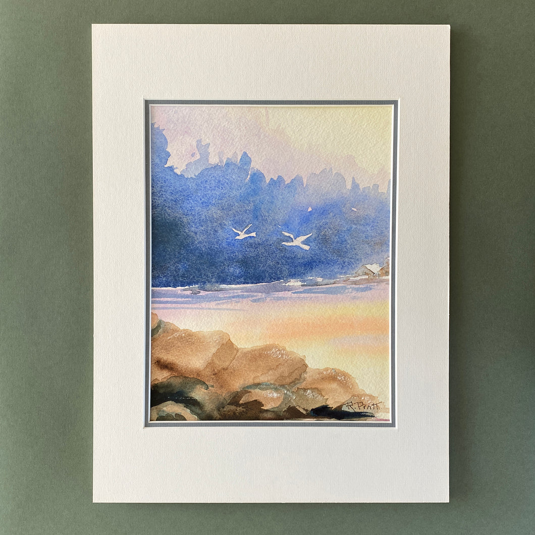 Watercolour of coastal scene