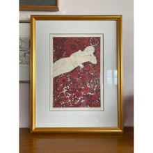 Load image into Gallery viewer, Full view with frame of etching by Rita Briansky  showing young girl. 
